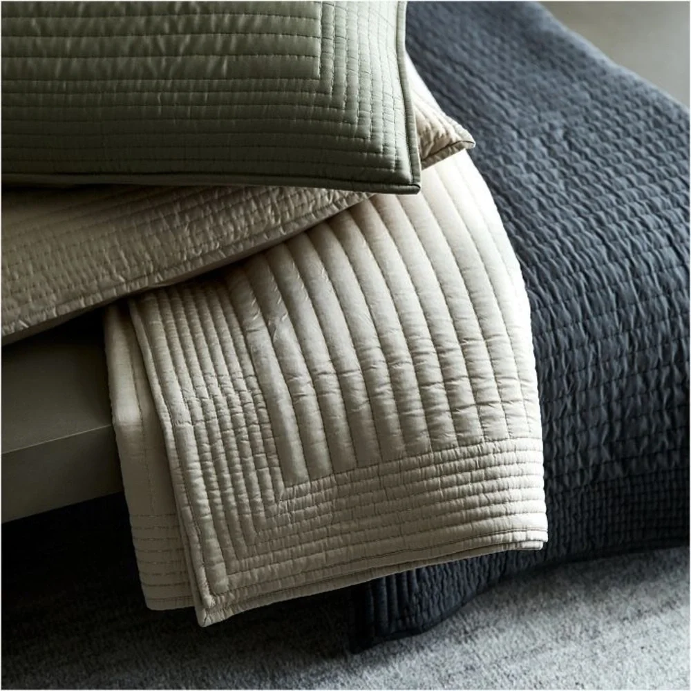 West Elm Silky TENCEL Pick Stitch Shams in sand set of 3